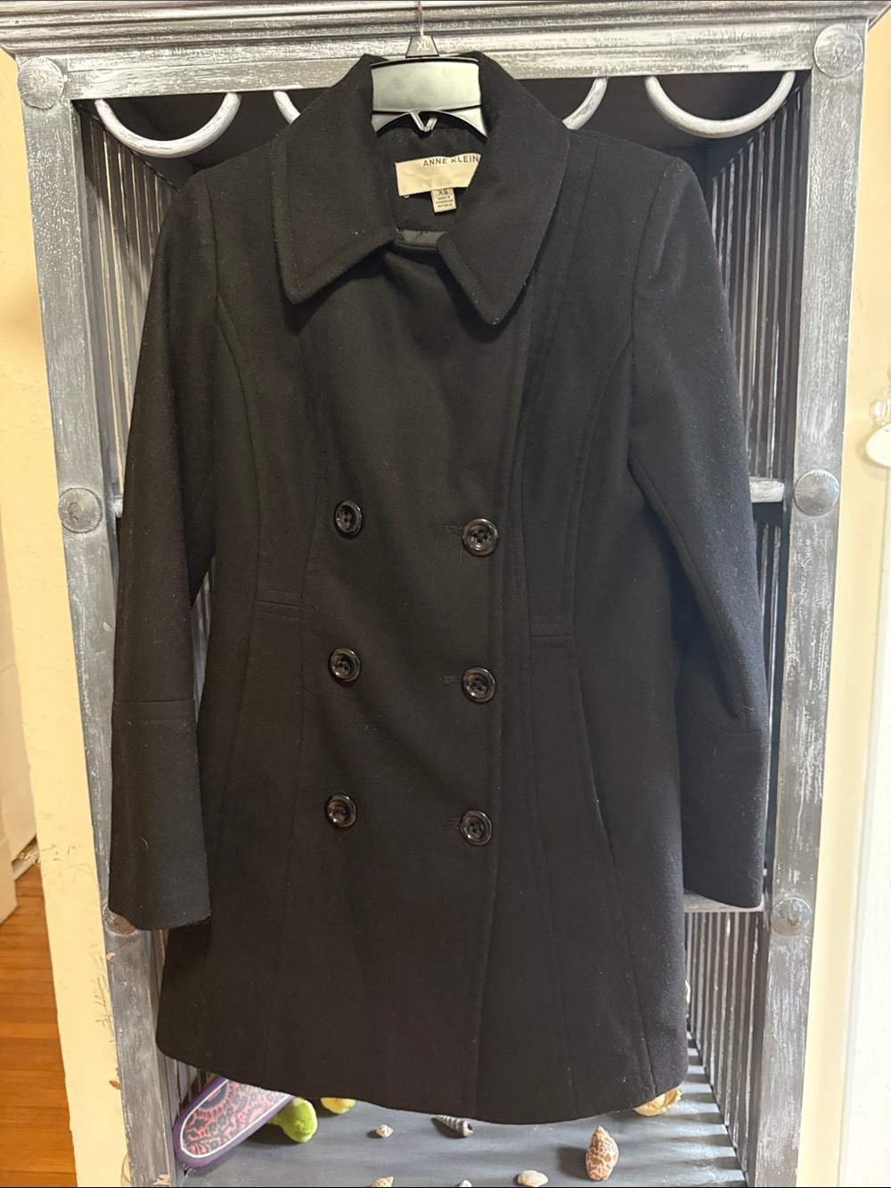 Anne Klein Black Double-Breasted Peacoat